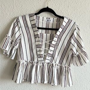 🤍❤️‍🔥 White and Black Flutter Sleeve Crop Blouse